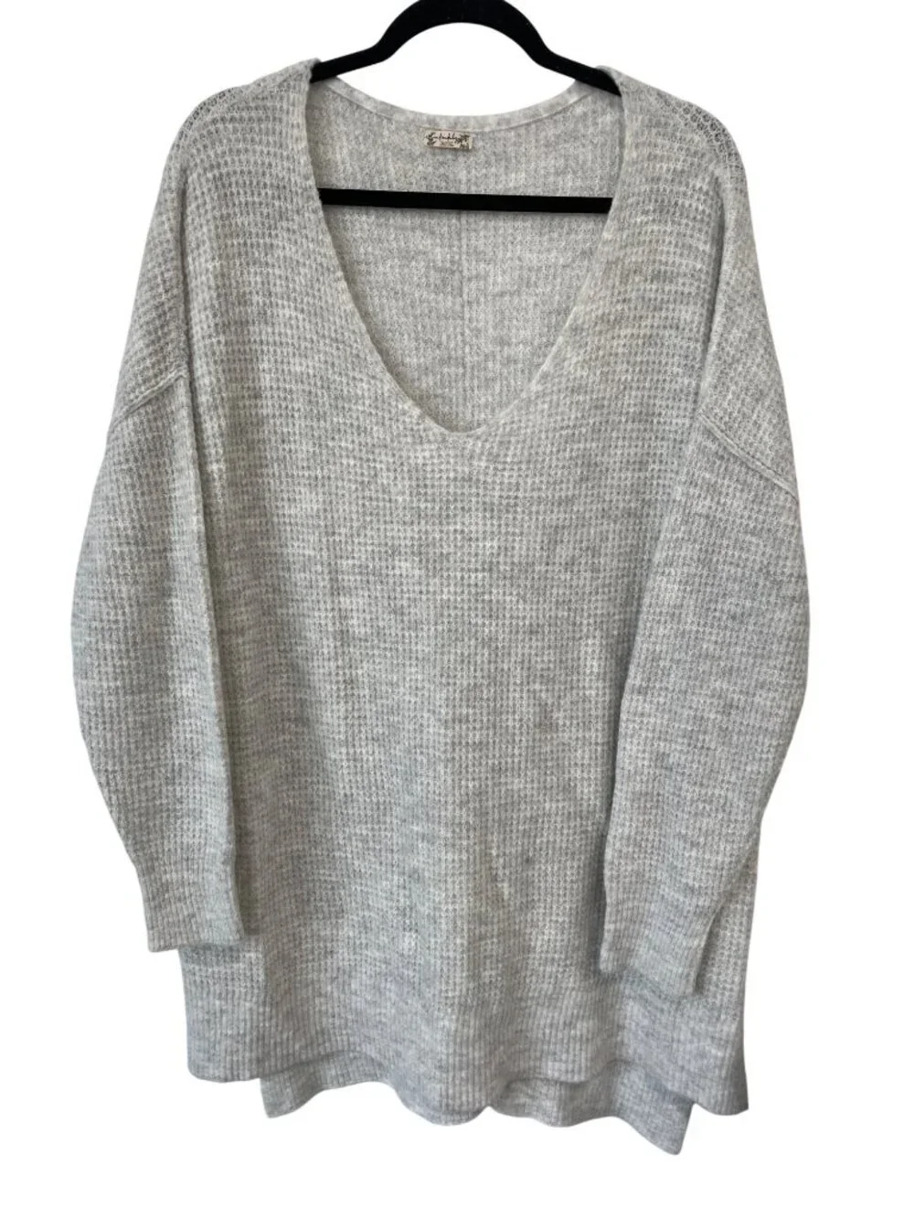 Free People Intimately Oversized Sweater XS Small Waffle Knit Heather Gray Comfy